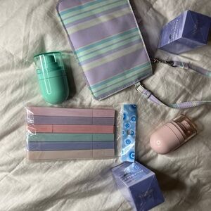 Pastel Striped Pouch with Accessories
